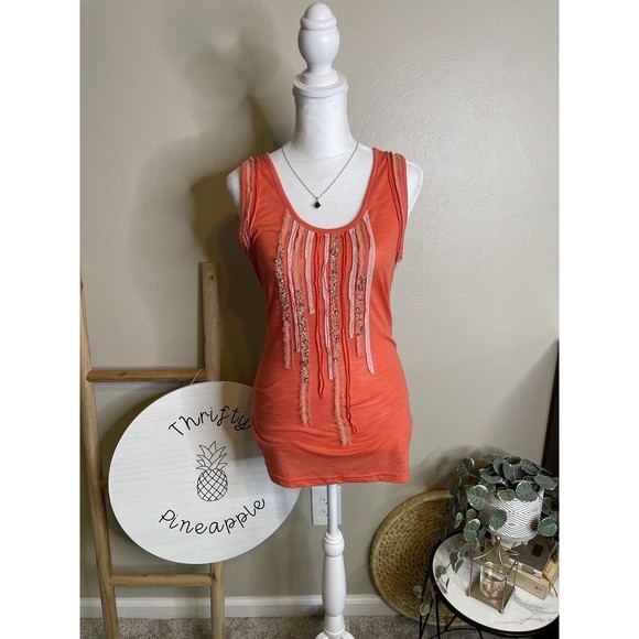 Miss Me Women's Orange tank top with Embellished neckline Cowgirl Small - Picture 1 of 14